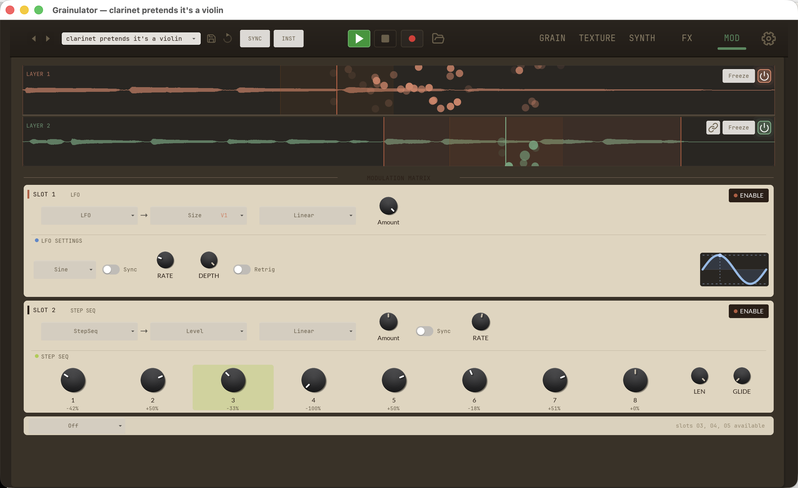 The MOD tab in the standalone macOS app