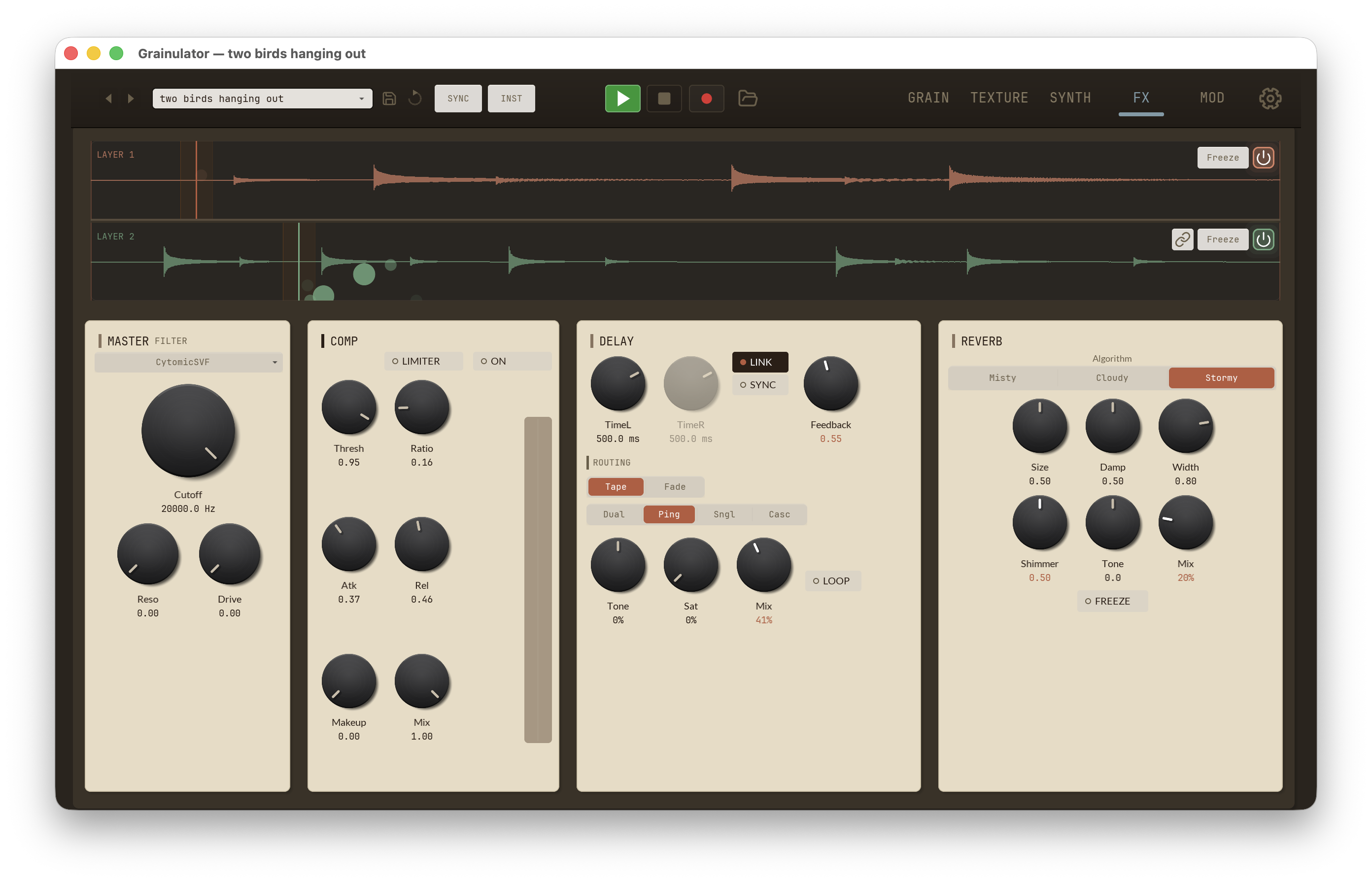 The FX tab in the standalone macOS app