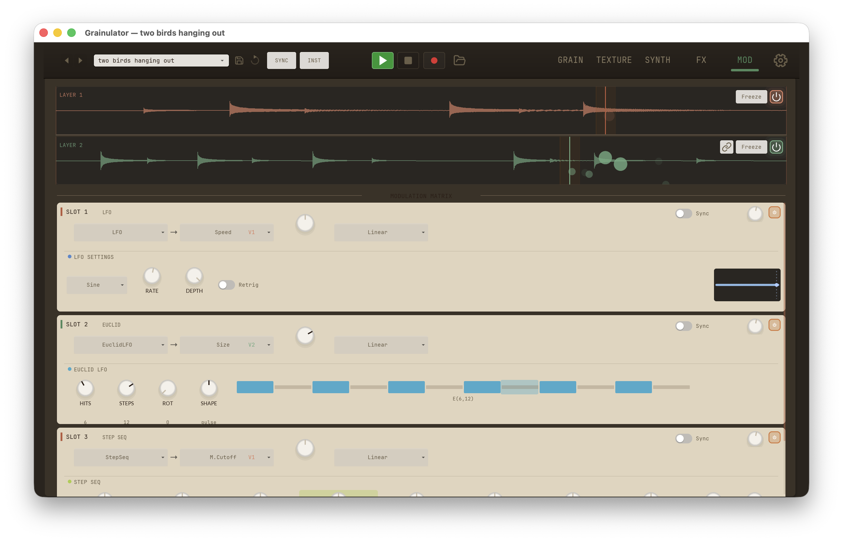 The MOD tab in the standalone macOS app