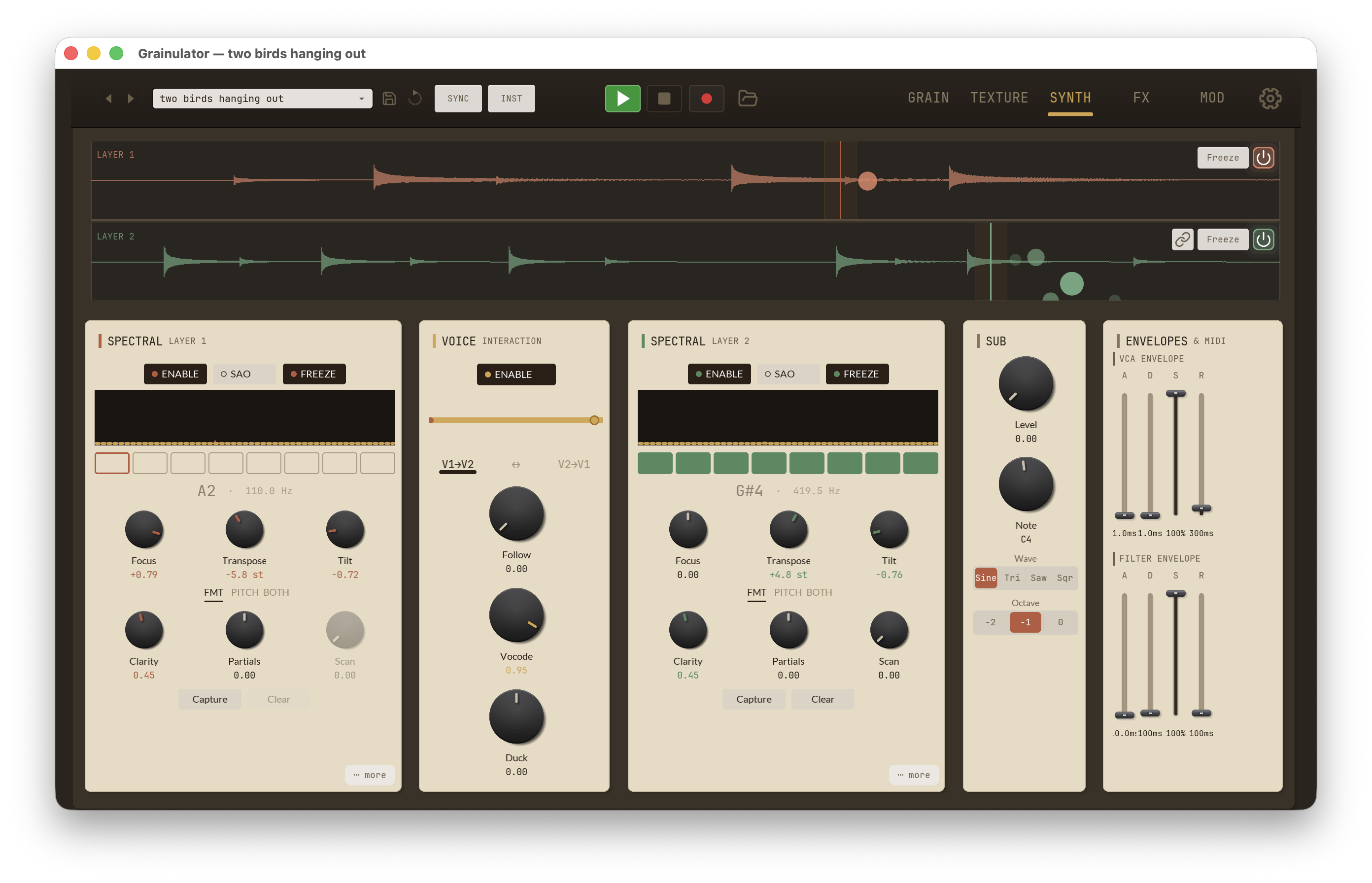 The SYNTH tab in the standalone macOS app