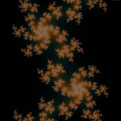 Julia Bloom thumbnail: an ember-colored fractal chain on black.