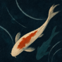 Koi Pond thumbnail: koi in a still, dark-green pond.