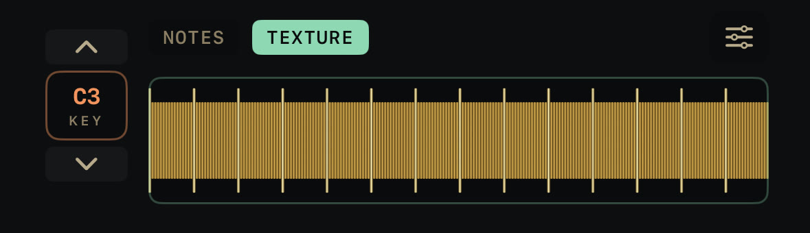 The ribbon in TEXTURE mode: a fine ridge grid inside each note, with brighter dividers marking the note boundaries.